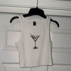 SHEIN White Crop Top with Cocktail Graphic